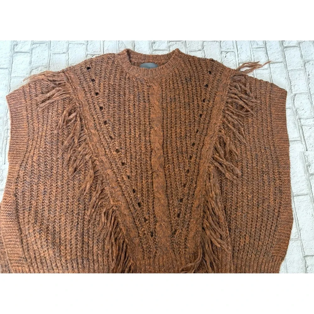 Anthropologie OS Oversized Marled Fringe Knit Poncho